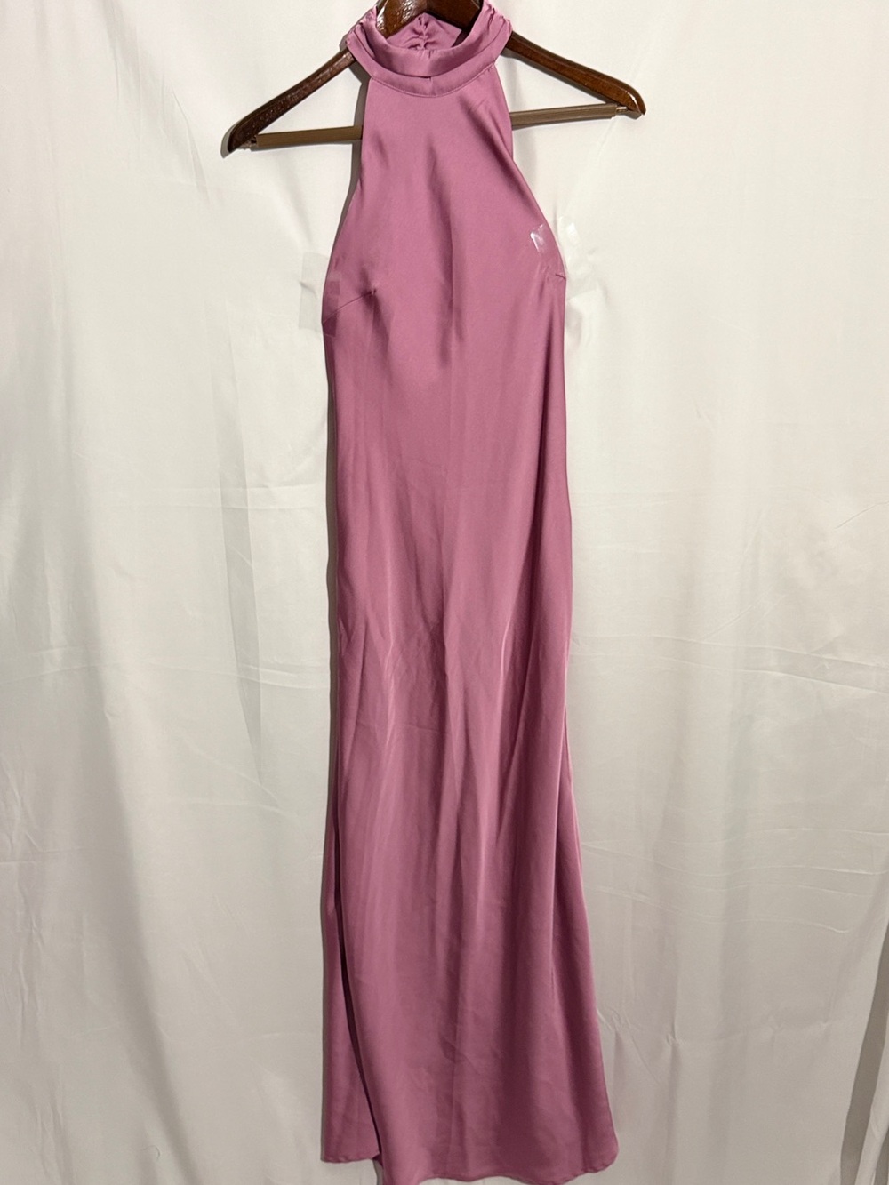 PHICIA Mauve Satin Halter Maxi Dress Small Lace Up Open Cowl Back